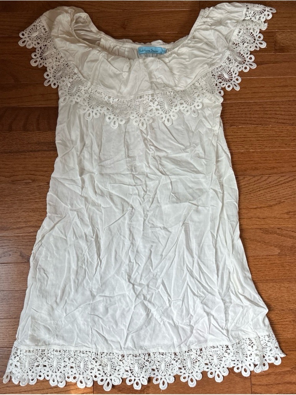 Solitaire White Crochet-Trim Off-Shoulder Swim Coverup